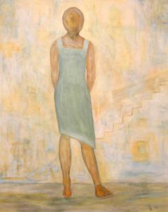 Frau an der Treppe - Acryl auf Leinwand - 100 x 80 cm